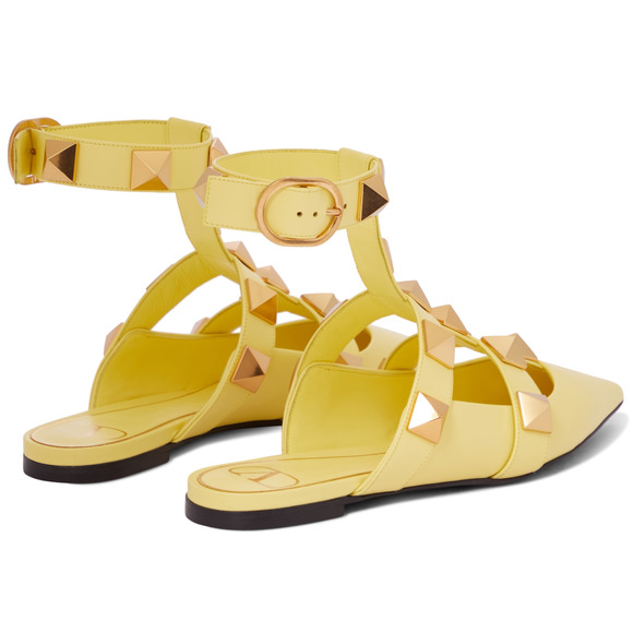 Valentino Rockstud Roman Stud Lime Yellow Ankle Strap Ballet Ballerina Flat 36 - Picture 8 of 12